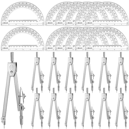Zonon 12 Set Student Protractor and Compass Set, Student Geometry Math Set, Compass for Geometry and 180 Degree Math Protractor for Drawing Measuring School Office