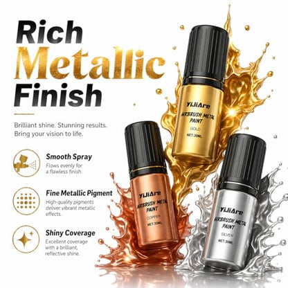 Chrome Airbrush Paint - 5 Colors, Ready-to-Use Alcohol-Based Metallic Airbrush Paint Set for Metal, Plastic Model, DIY Crafts, and Resin Projects - 5 x 30ml Bottles