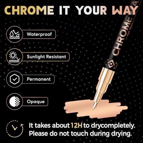 Pagather Chrome Paint Markers, Gold Silver Bronze Permanent Mirror Pens