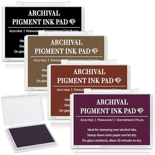 MotiMind 4 Pcs Archival Pigment Waterproof Ink Pad for Stamps, Colorful | Pigment Stamp Pads for Card Making Scrapbooking, Archival Acid-free Quality, 3.7x2.5 Inch, Works on Paper Glass - color: Colorful