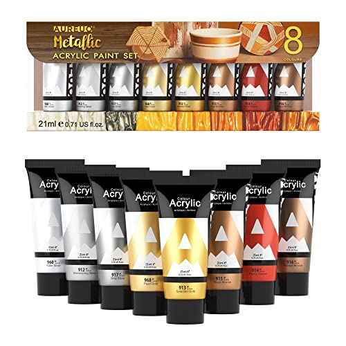 AUREUO Metallic Acrylic Paint Set 8 Colors x 0.71 Fl Oz / 21ml Tubes - color: 8 Metallic Colors, size: 0.71 Fl Oz (Pack of 8)