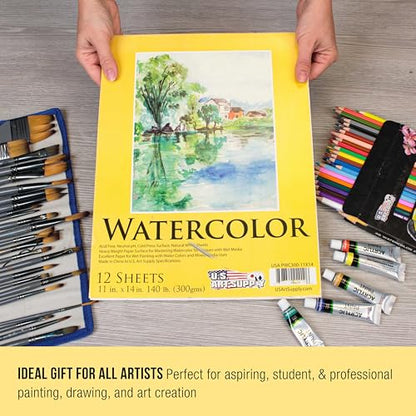 U.S. Art Supply 12" x 16" Premium Heavyweight Watercolor Paper Pad, 2-Pack - size: 12-x-16-inch