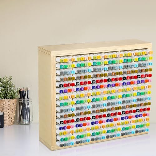 DoubleFill Wooden Marker Organizer for 360 Marker Storage Art Pens Storage Rack Watercolor Brushes Pens Color Pencils Organizer Holder for Desk