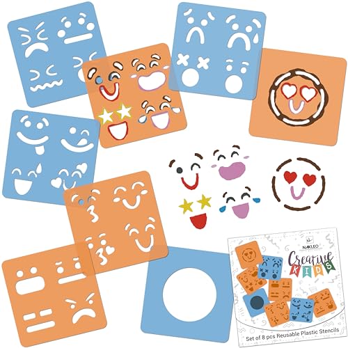 NAKLEO Painting Stencils for Kids, 8 Pcs Set 6x6” Emotes, Children Creative Drawing Templates Plastic and Reusable, DIY Decoration Arts and Crafts, Paper Wall Wood Fabric - color: EMOTES