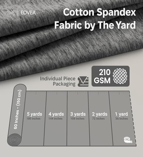 EOVEA - Cotton Spandex Fabric by The Yard - 4 Way Stretch Jersey Knit - Spandex & Cotton T-Shirt Fabric - Lightweight, Breathable - 60" Wide Roll| 10 oz(Charcoal Grey, 1 Yard) - color: Charcoal, size: 1 Yard