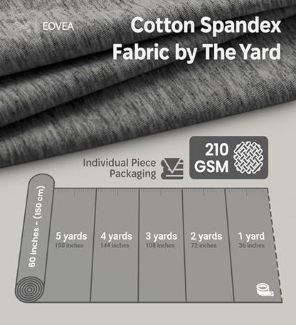 EOVEA - Cotton Spandex Fabric by The Yard - 4 Way Stretch Jersey Knit - Spandex & Cotton T-Shirt Fabric - Lightweight, Breathable - 60" Wide Roll| 10 oz(Charcoal Grey, 1 Yard) - color: Charcoal, size: 1 Yard