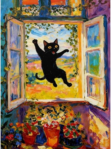 Black Cat Diamond Art Kits for Adults Cute Diamond Painting Kit Beginner | Bathroom Animal 5D Funny DIY Diamond Dots Full Drill Crafts for Gem Art Dot Art for Adults Home Wall Decor for Teens 12x16 in - color: DP03672, size: Round Drill