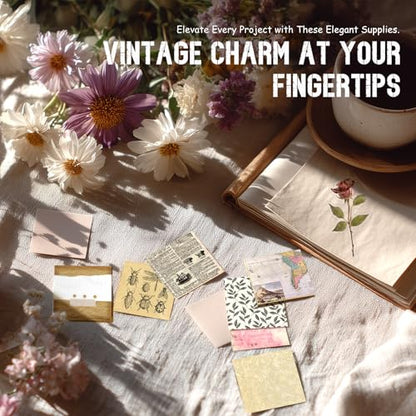 slapaflife 450 PCS Vintage Scrapbook Supplies Junk Journal Supplies, Scrapbook Supplies Kit Include Flowers for Scrapbooking, Planner, Craft Supplies