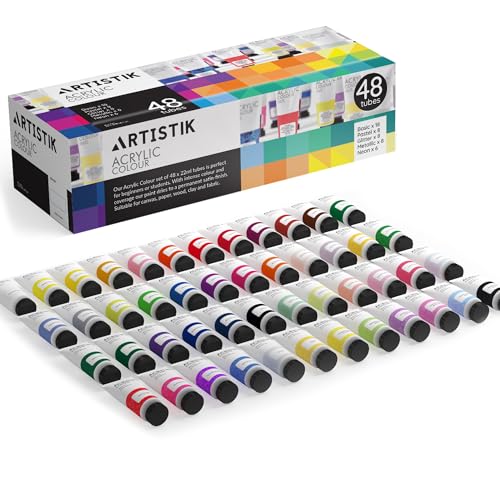 ARTISTIK Acrylic Paint Set with 48 Opaque & Vibrant Colors for Beginners & Students – 22ml Tubes of Artist-Quality Acrylic Paints for Painting on Different Surfaces - style: 48 x 22ml Acrylic Paint
