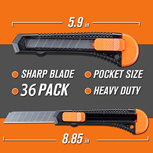 REXBETI 36-Pack Box Cutters, Retractable Utility Knife, 18mm Wide Blade | Razor Sharp Snap-Off Blade, Smooth Sliding Mechanism, Durable Cutter Knife for Cartons, Cardboard, Boxes, Office and Home - style: 36 Pack