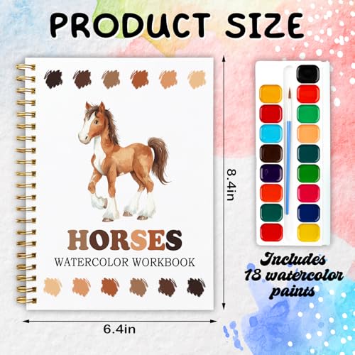 12 Horse Patterns Watercolor Set, Equine Elegance Painting Book for Beginners, DIY Art Gift for Adults and Women, Relaxing Horse Lover Set - color: Brown-Horses