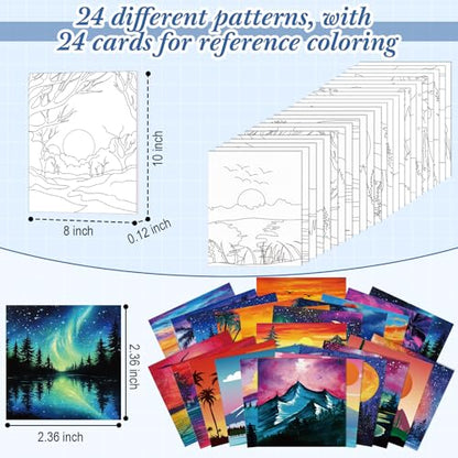 Sherr 24 Pcs Pre Drawn Canvas for Painting Adult Pre Printed Canvas Bulk Sip and Paint Kit Stretched Panels Paint Set for Theme Valentine Painting Night Party Favor(Scenery,8 x 10 Inch) - size: 8 x 10 Inch, style: Scenery