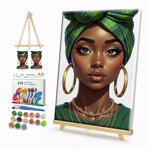 HeeBenor Framed Paint by Numbers Kit for Adults, Black Women, 8x12 Inch - color: Black Women 042