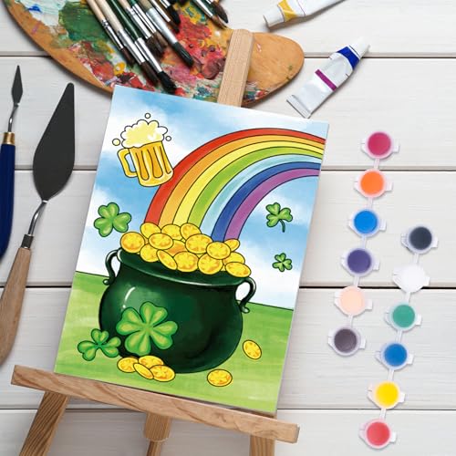 Anseal 12 Packs St. Patrick's Day Pre Drawn Canvas to Paint, 5" X 7" Pre Printed Canvas for Painting, Pre Stretched Canvas Outline Painting Boards for Paint Lovers, Party Favor - color: St. Patrick's Day