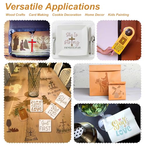 Christian Stencils for Painting, 64 Pcs 3 Inch for Cards Journals | Reusable & Easy to Clean, Cross Jesus & Angel Designs, Gift Tags, Scrapbooks, Sunday School Crafts, Beginner Friendly - color: Bible