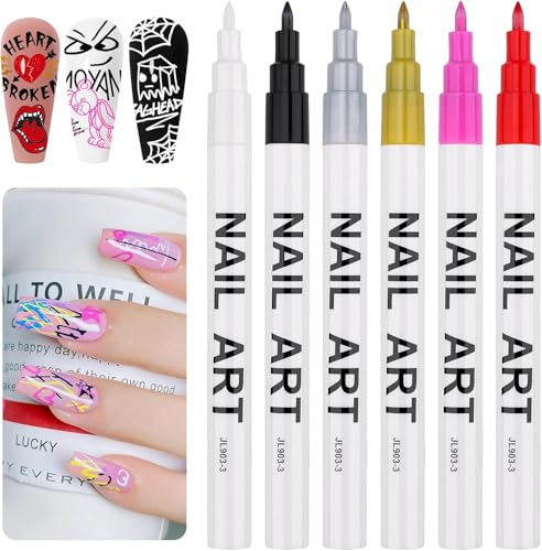 Kalolary Nail Art Pens Set 6 Color 3D Nail Art Makers | Nail Point Graffiti Dotting Pen Drawing Painting Liner Brush for DIY Nail Art Beauty Adorn Manicure Tools (A) - color: 6 Color