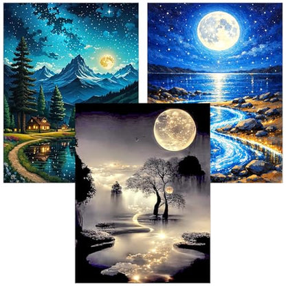 mrpwnle 3 Pack Moon Diamond Art Kits for Adults Moon Diamond Painting Kits - color: 3 Pack Moon, size: 11.8x15.7in(30x40cm)