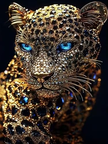 Xylogist Black Cheetah Diamond Art Kits for Adults 12 x 16 Inch | Black Cheetah Diamond Painting Kits for Adults Beginners, 5D Round Full Diamonds Gem Art Kit for Home Decor Wall Gifts - color: 1 Pack Leopard, size: 11.8 x 15.7 in
