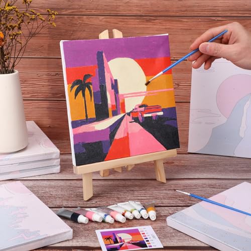 Nezyo 12 Sets Paint by Numbers Kit with Frame, Acrylic Canvas 8x8in | Beginner Friendly DIY Sets for Painting Party Classroom Birthday Gifts, Includes Numbered Canvases Brushes Paints - style: Travel