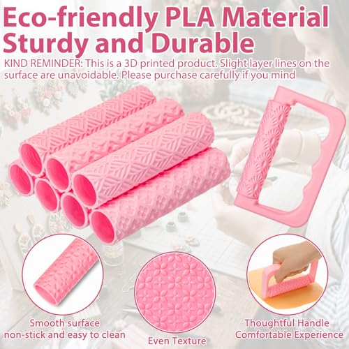Leriton 9 Pcs Clay Texture Roller Set with Handle, Floral - style: Floral