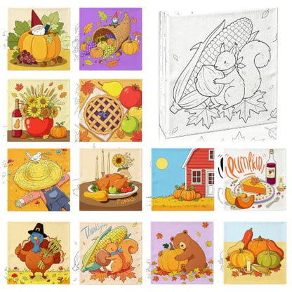 Niteform Pre Drawn Canvas to Paint, Pre Printed Canvas Boards, Pre Stretched Outline Painting Kits for Beginners, Adults, Party Favors & Spring Craft Activities (6 * 6-Thanksgiving) - style: 6*6-Thanksgiving