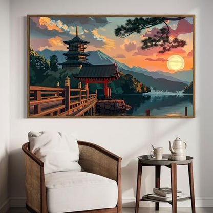 DDGEMART 5D Diamond Painting Kit for Adults, Full Drill Japanese Pagoda Sunset Mount Fuji Landscape Art for Beginners, Large Horizontal 28x16 inch - color: Japanese landscape