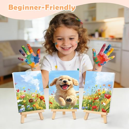 3 Piece Paint by Numbers Kit for Kids Easy Kid Paint by Number Kits Ages 8-12 Dog DIY Painting Kits for Kids Age 4-8 Beginner Paint by Number Canvas with Frame Children Color by Numbers Kit 8x12 Inch - color: Dog DIY Painting Kits for Kids