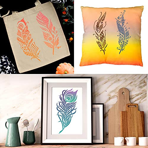 6 Pieces Decorative Mandala Feather Stencil Reusable Mandala Painting Templates Beautiful Stencils Metal Open Ring for Painting on Wood Wall Decor
