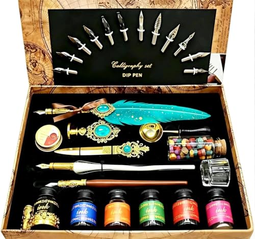 Calligraphy Pens Set,16PCS Vintage Collectible Kit(Teal) - color: Teal