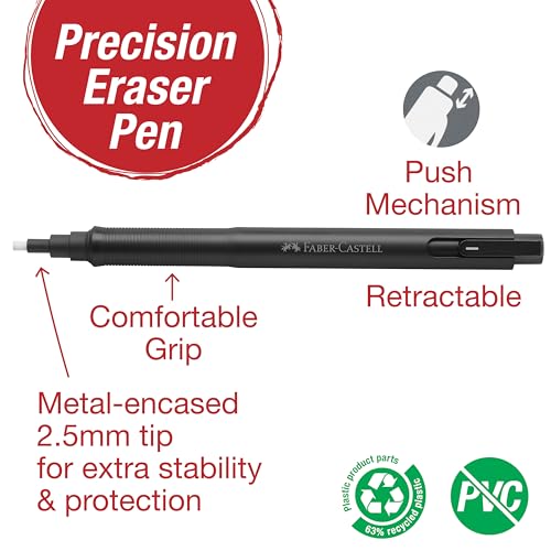 Faber-Castell 185610 - Eraser Pen Precision Eraser Pen, Includes Refill Eraser, for Professionals and Hobby Artists, White - style: Eraser pen