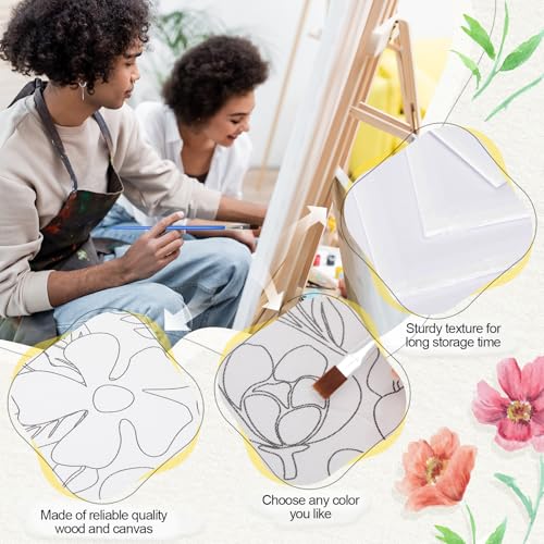 Sherr 96 Pcs 12 Sets Pre Drawn Canvas Kit for Painting Craft Sip and Paint Kit for Adults Pre Printed Canvas Painting Favor for DIY Birthday Gifts Adult's Date Party, 8 x 10 Inches(Flower) - style: Flower