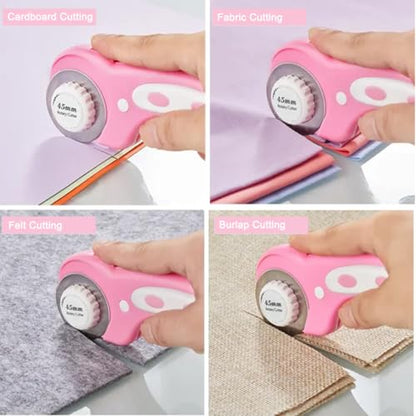 45mm Rotary Cutter with 5pcs Extra Blades, Ergonomic Handle Rolling Cutter with Safety Lock for Fabric, Leather, Crafting, Sewing, Quilting, Fabric Rotary Cutter Perfect for Left & Right Hand (Pink) - color: Pink