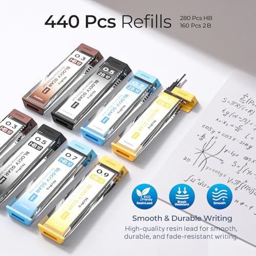Nicpro 4 Pack Blocky Gear 0.3/0.5/0.7/0.9 mm Metal Mechanical Pencils Set | Lead Drafting Pencil with 8 Tube Break-resistant Lead(HB 2B), Erasers, Eraser Refills, Case for Art Writing Sketching Drawing - style: 0.3 0.5 0.7 0.9mm