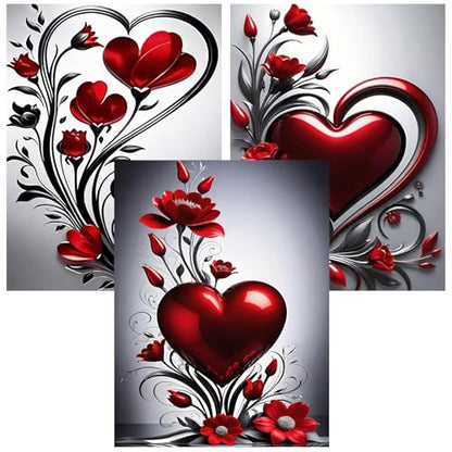 3 Pack Diamond Art Kits for Adults, Flowers Diamond Painting Kit 12x16 inch - color: 3 Pack Valentines, size: 11.8x15.7in(30x40cm)