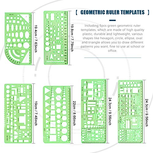 Glarks 16 Pieces Measuring Templates Building Formwork Stencils Geometric Drawing Rulers and Triangular Architect Scale Ruler with Pencil, Pencil Lead Refills, Eraser for Office and School