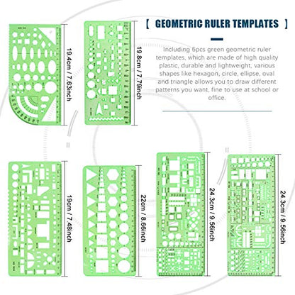 Glarks 16 Pieces Measuring Templates Building Formwork Stencils Geometric Drawing Rulers and Triangular Architect Scale Ruler with Pencil, Pencil Lead Refills, Eraser for Office and School