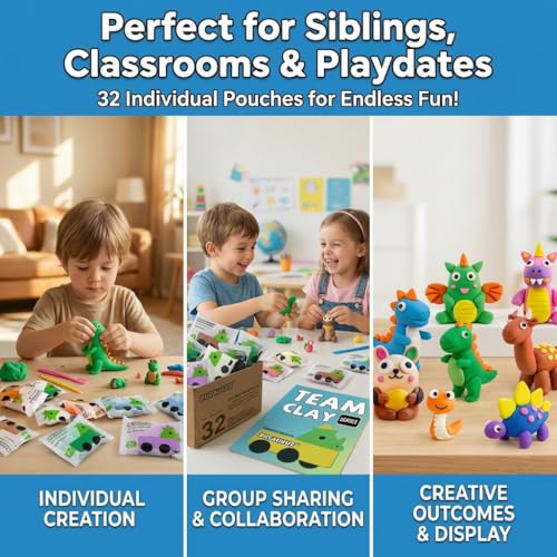 32-Pack Air Dry Foam Clay 16 Colors for School Supplies - color: 16 Colors