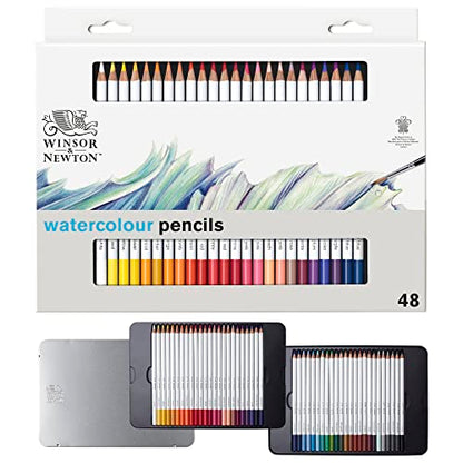 Winsor & Newton Studio Collection, Watercolour Pencil Tin, 48 piece | Highly pigmented, Wax-Based, Can be Used Wet/Dry, Add Water & Brush to Create Painterly Effects, Break-Resistant Points. - style: 48 Waterclour Pencil Tin