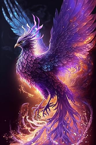 ZKOPAVS Diamond Painting Art Kits for Adults and Kids Purple Phoenix Full Drill Round Art Craft Kit for Home Office Decor (12x16 Inch)