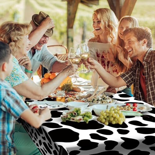 Kochorie 2 Packs 108 x 54 Inch Cow Print Tablecloths, Disposable Black and White Cow Print Table Cloth, Waterproof Cow Themed Plastic Table Cover for Farm Animal Birthday Baby Shower Party Decor - style: Cow Print