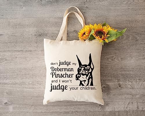 Pet Studio Art Don't Judge My Dog Tote Bag - color: Doberman