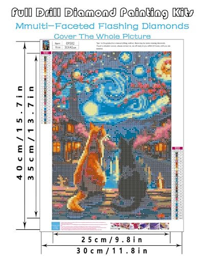 askkqtx Starry Sky Diamond Art Kits for Adults 12x16 Inch | Cats Flowers Diamond Painting Kits for Beginners, DIY 5D Round Full Drill Crystal Rhinestone Dots Gem Art Craft Home Decor - color: G9582