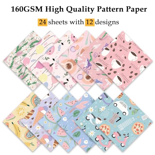 Scrapbook Paper, 24 Sheets 6"×6" 160gsm Single-Sided Patterned Cardstock - color: 24 sheets-cartoon