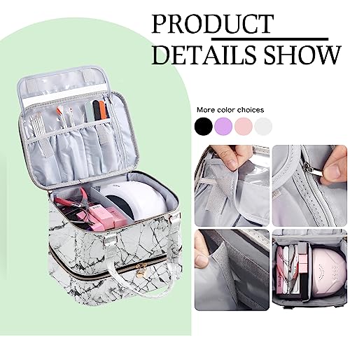 FCQQYWZ Nail Polish Organizer Hold 40+ Bottles Nail Polish & Nail Lamp, Nail Polish Storage Case Double-Layer Nail Polish Bag Nail Polish Holder with Sturdy Handle (WHITE) - color: White-40Bottles