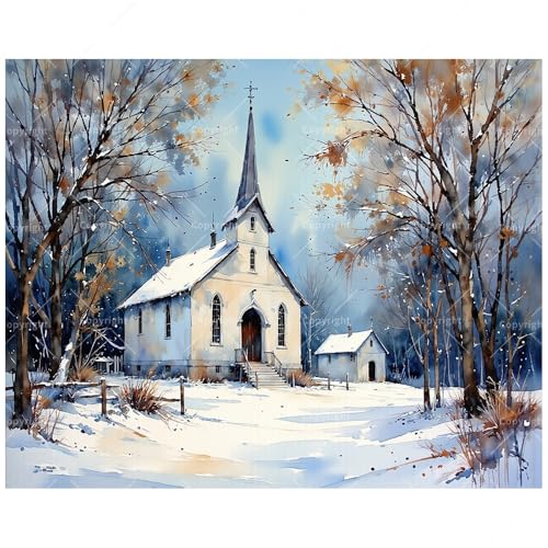 TAOPAOLAB Winter Church Paint by Numbers Kit for Adults - DIY Snowy Chapel Scene Painting on Canvas 12x16In, Framed Acrylic Paint Set, Suitable for Beginners, Tranquil Art for Home Decor or Gifts - color: FM04038, size: 12×16in Framed