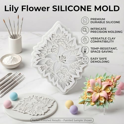 Lily Flower Silicone Molds Flower Leaves Polymer Clay Mold - color: Style C