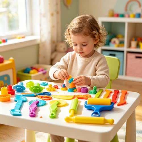 Dough Tools Set for Kids – 17 Pieces Modeling Clay Tools with Rollers & Cutters – Toddler Craft Playdough Accessories for Preschool Learning Activities - size: 17pcs