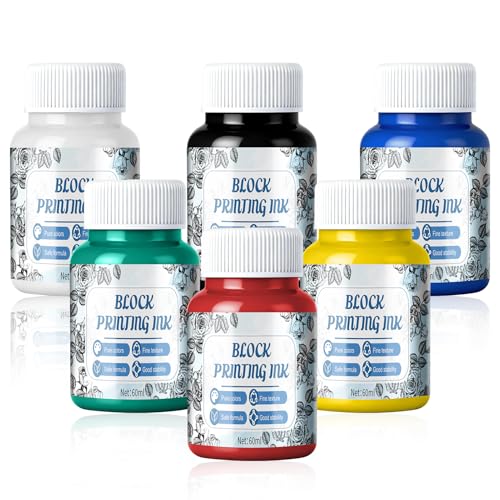 Block Printing Ink Set, 6 Colors Water Soluble Ink, 60ml Each