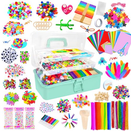 Itopstar 3000+ Kids Arts and Crafts Supplies for Kids Ultimate Crafting Supply Set in Portable 3 Layered Plastic Art Box Hobby Craft Set for Creative Projects (Ages 8+) - color: Green 3000pcs