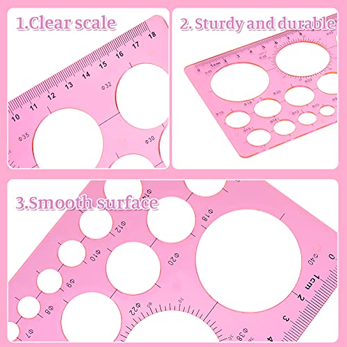 LOKUNN Circle Template for Drawing, Pink Circle Stencil Templates | Ruler Quilling Tool, Round Hole Ruler Tool, Circle Stencils for Painting, Plastic Circle Measuring Templates for Office Home - color: 1 pcs pink